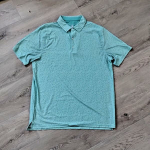 Hickey Freeman Golf Polo L Shirt Seafoam Green Floral All Over Print Stretch